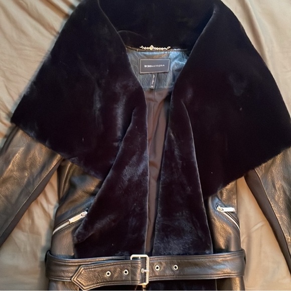 BCBGMAXAZRIA BLACK VELVET LEATHER JACKET - Picture 4 of 5